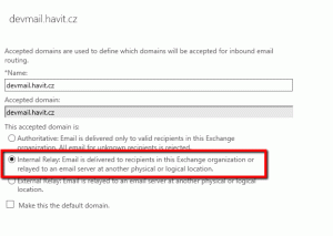 Nastavení accepted domains pro Domain catch all pravidlo